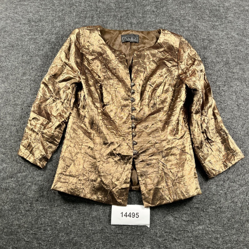 Alex Evenings Blouse Top Womens XS Brown Metallic Textured Wedding Formal Wear